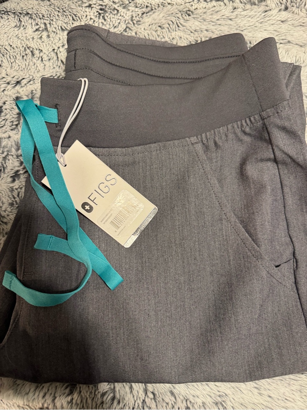 FIGS Gray scrub Pants with Teal Drawstring